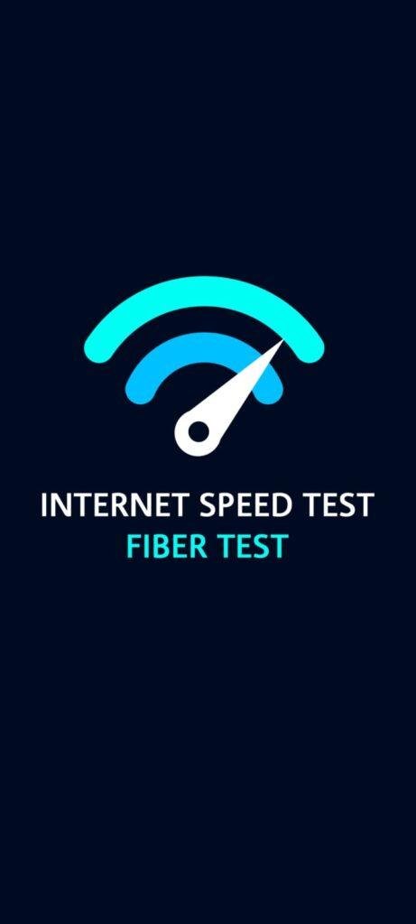 Internet Speed Test Fiber Test app splash screen with a speedometer icon for testing Wi-Fi, broadband, and mobile internet speeds.