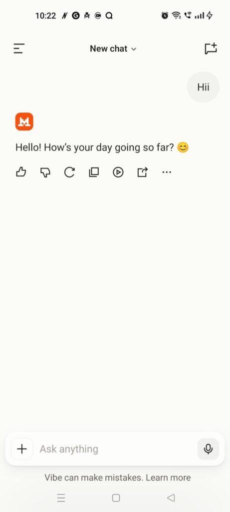 Vibe AI app showing a chat screen